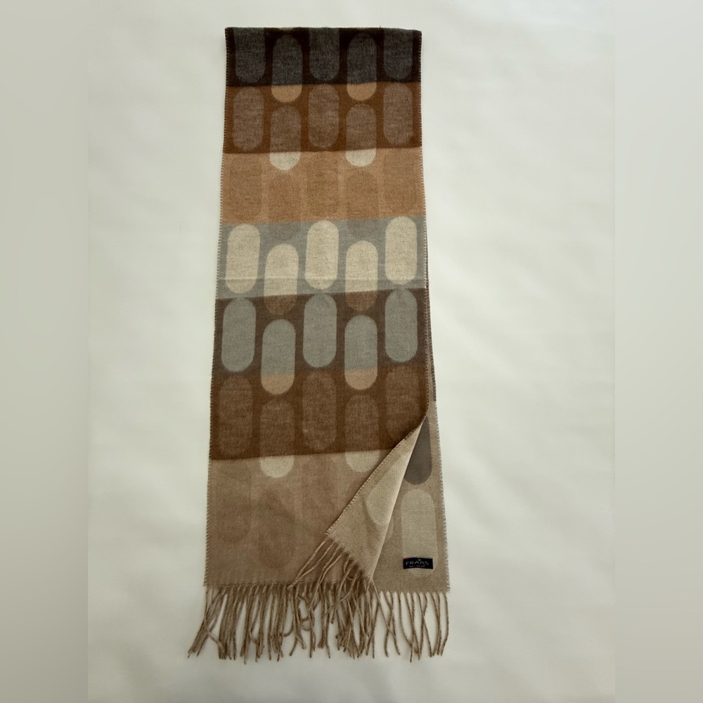 Fraas Elegant Womens Brown and Gray Patterned Fringe Scarf